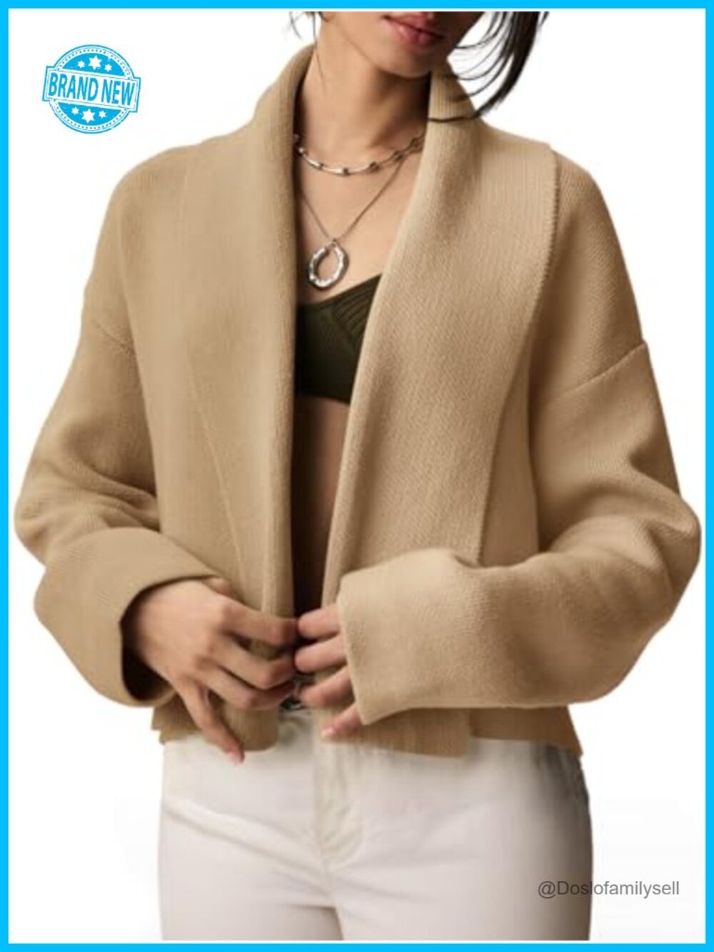 Women's Cropped Cardigan Sweater Shawl Collar Open Front Long Sleeve